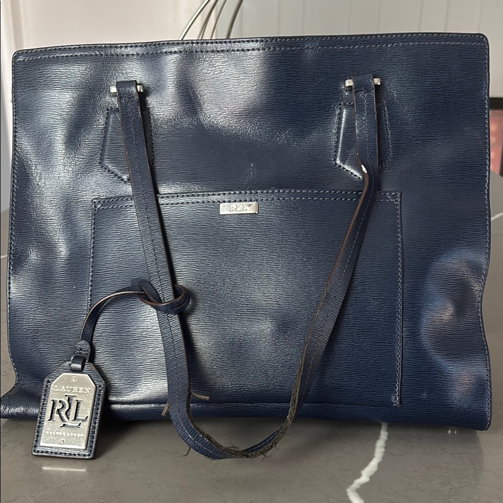 Ralph Lauren Dark Blue Leather Tote